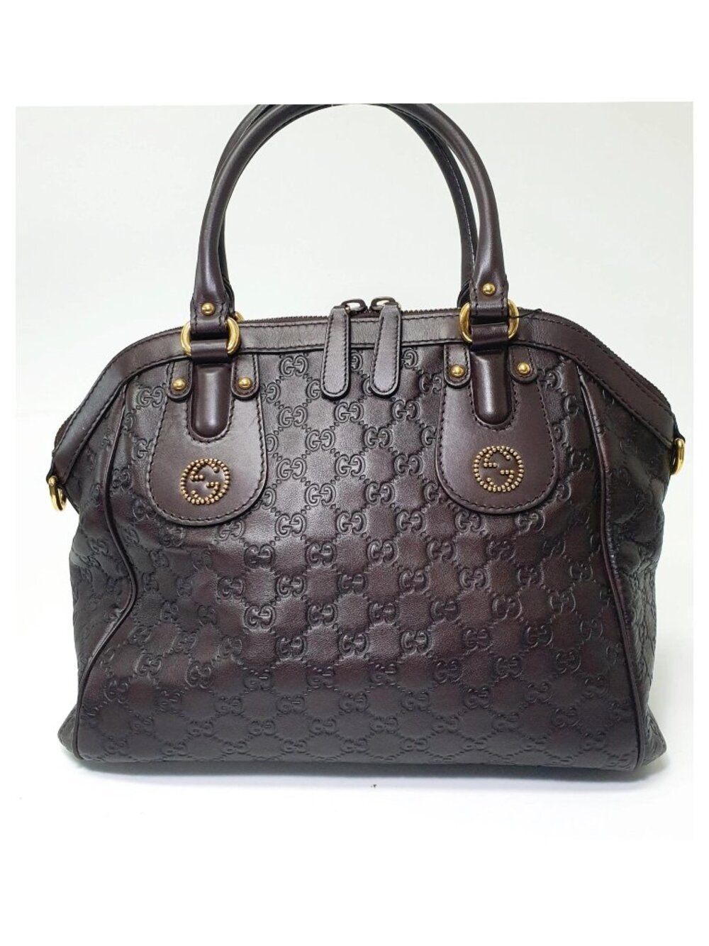 Authentic Gucci Guccissima Leather Boston Bag Brown GG Monogram Satchel Luxury - Picture 2 of 11